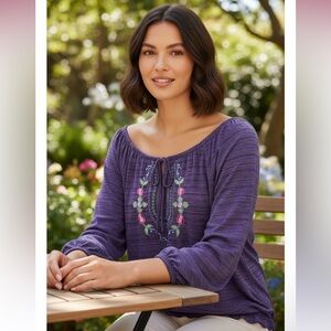 Daniel Benjamin - Purple‎ Embroidered Long Sleeve Top